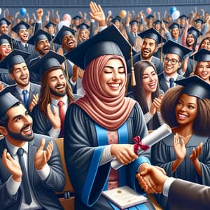 Inclusive MBA Graduation Ceremony with Joyous Middle-Eastern Woman