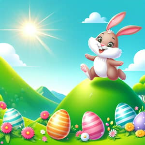 Joyous Easter Bunny Hopping on Colorful Mountain