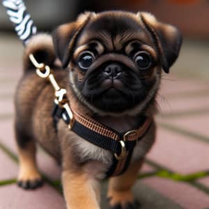 Adorable 4-Month-Old Brown and Black Pug on Zebra Leash