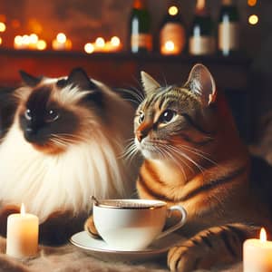 Elegant Cat Couple Celebrating with Cat-Friendly Beverage