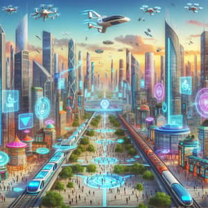 Futuristic Cityscape with High-Tech Transportation Methods