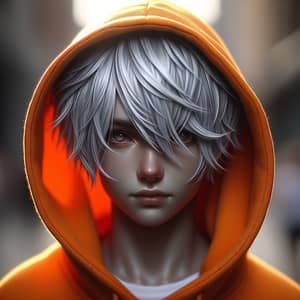 Original Character with Orange Hoodie and Silver Hair