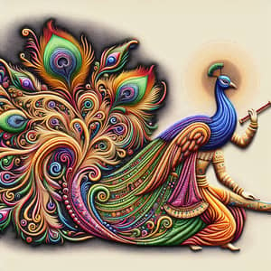 Ornate AI-Generated Peacock with Divine Krishna Illustration