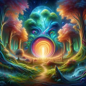 Mystical Forest Landscape with Glowing Portal | Fantasy Scene