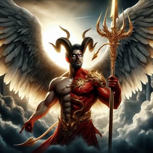 Angel-Demon Hybrid Man with Golden Spear