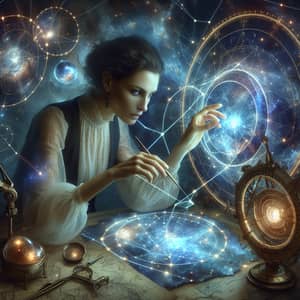 Cosmic Explorer: Woman Crafting Star Constellation Portal