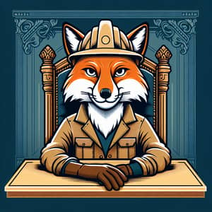 Fox Builder Character Sitting at King Table Vector Art