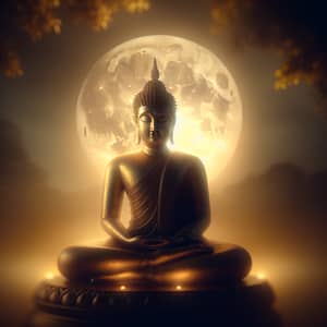 Lord Buddha Meditating Under Full Moon - Spiritual Zen Wallpaper