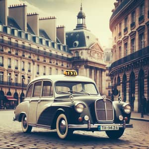 Vintage Parisian Taxi on Cobblestone Street
