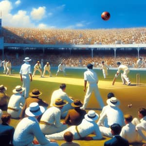 Sunny Day Cricket Match Painting | Diverse Athletes and Spectators