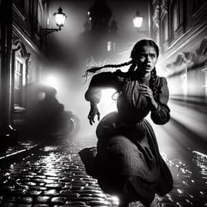 Russian Girl Fleeing from Danger in Noir Style