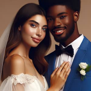 Romantic Black Man & Light-Skinned Woman Wedding Photo