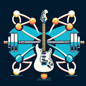 Sleek Logo Design with Molecular Structure, Guitar & Barbell