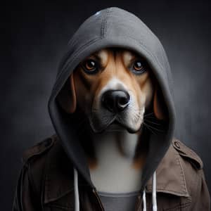 Realistic Dog Wearing Hood in Dark Background