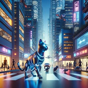 Futuristic Cyber Animals Roaming Techno Cityscape