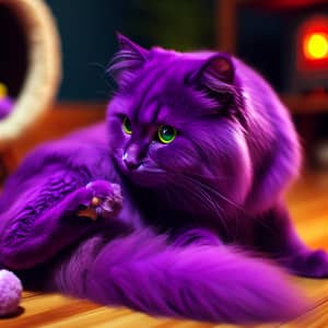 Vibrant Purple Cat with Green Eyes | Cozy Indoor Scene