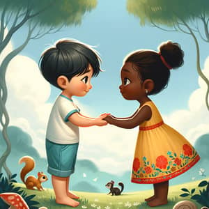 Heartfelt Connection Between South Asian Boy and Black Girl