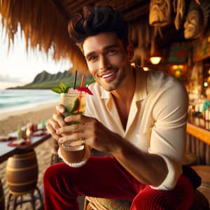 Male Pop Star Enjoying Mojito at Hawaiian Tiki Bar