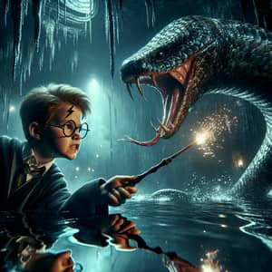 Wizard Battle in Watery Lair - Epic Showdown with Serpent