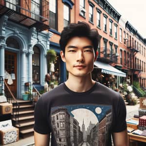 Charming New York Scene with East Asian Male in Greenwich Village