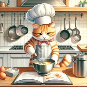 Diverse Gendered Orange Tabby Cat Chef in Cozy Kitchen