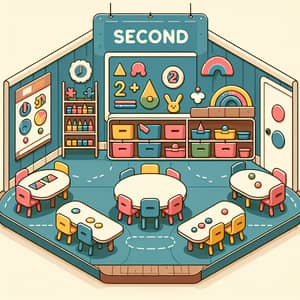 Colorful Second Preschool Classroom with Educational Shapes