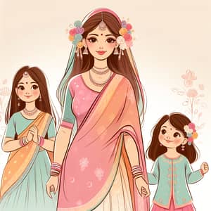 Empowerment Celebration: International Women's Day Poster Featuring Indian Woman & Daughters
