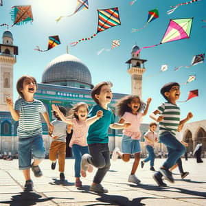 Diverse Children Joyfully Playing at Masjid Al Aqsa