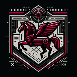 Futuristic Dune-Inspired Crimson & Black Coat of Arms | Horse Design