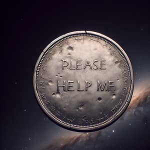 Unique 'Please Help Me' Coin in Cosmic Isolation
