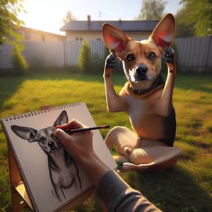 Realistic Canine Humorously Sketching its Ears Outdoors