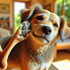 Playful Dog Scratching Ear in Cozy Setting | SiteName
