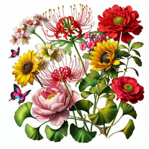 Exquisite Flower Drawing with Peony, Sunflower, Spider Lily & More