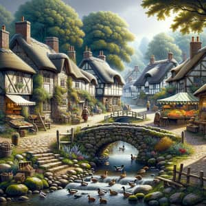 Charming Village with Cobblestone Streets and Thatched Roofs