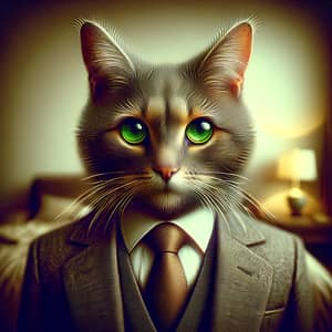 Captivating Green-Eyed Cat in Business Suit & Tie