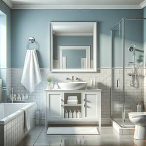 Neatly Maintained Light-Blue Bathroom with Tub and Toilet