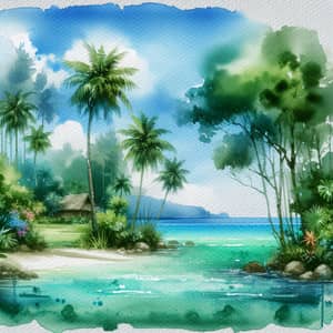 Tranquil Tropical Paradise Watercolor Painting