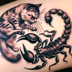 Fierce Cat vs. Scorpion Tattoo Design