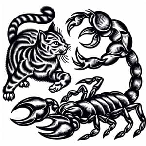 Intricate Cat and Scorpion Combat Tattoo Design