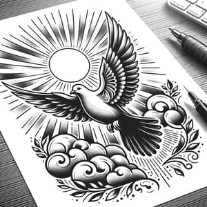 Dove Tattoo Design with Soaring Wings | Black & White