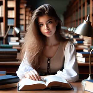 Young Lady Studying with Brown Hair in Study Institution