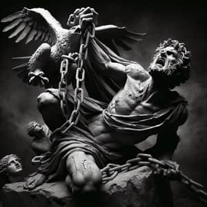 Prometheus Chained to Rock: Intense Black & White Sculpture Image