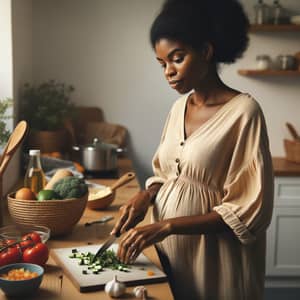 Pregnant Black Woman Cooking in Cozy Kitchen