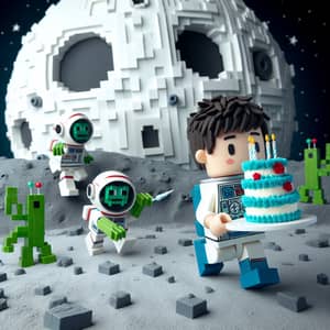 Fun Space Adventure with 6-Year-Old Boy on Moon | Birthday Cake Scene