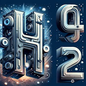 Futuristic 3D Letter H, Number 4, and Letter Z on Cosmic Sky Background