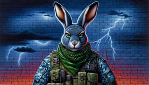 Serious Anthropomorphic Hare in Camouflage Clothing