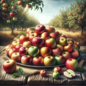 Detailed and Fresh Apple Variety Pile on Rustic Wooden Table