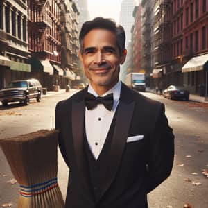 Hispanic Janitor in Classy Tuxedo - Urban Street Scene