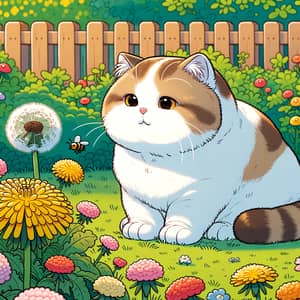 Short Comic Strip: Chubby Bobtail Cat in Green Yard