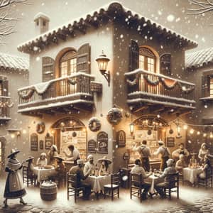 Festive Mexican Restaurant Amidst Snowy Ambiance